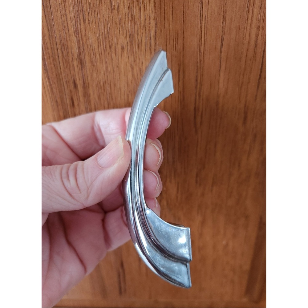 10 Vtg Polished Chrome Drawer Pulls Stepped Sides Arch Art Deco‎ Cabinet Handle